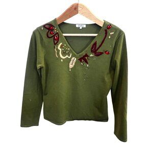 Carducci embellished v neck sweater, ladies large, beaded, embroderied